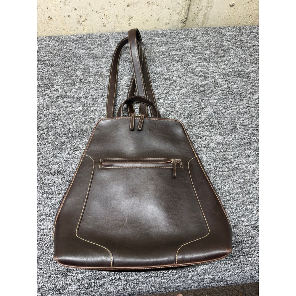 Crazy Horse Liz Claiborne Dark Brown Leather Vintage Backpack Brass Hardware